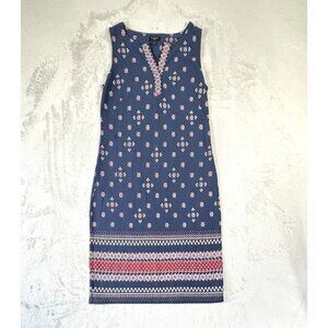 Talbots Sleeveless Midi Cotton Dress Navy Blue Red White Pattern Women's Sz Sp